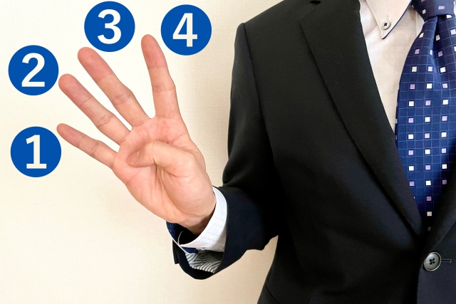 数字1から4と四本指を示す手