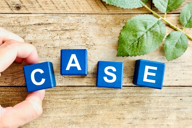 CASEの文字が並ぶ青いブロック