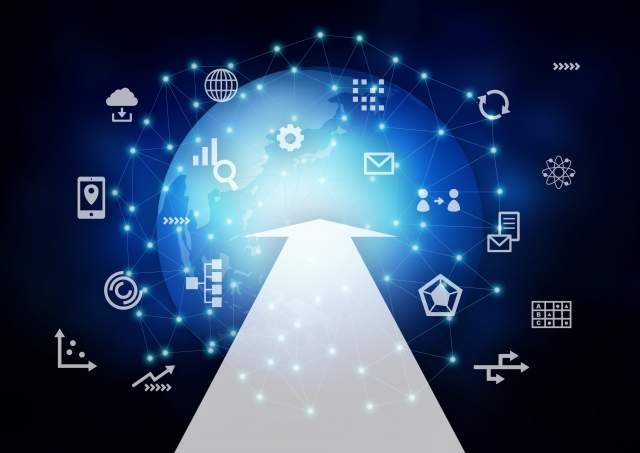 ネットワークのイメージと大きな矢印