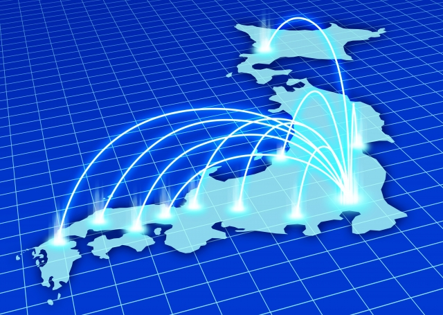 日本地図上に広がるネットワークのイメージ