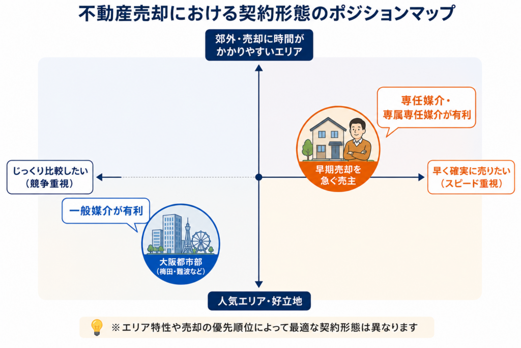 不動産売却の契約形態のポジションマップ